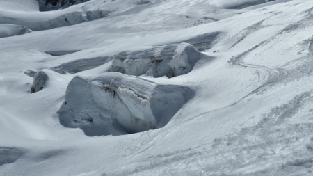 Haute Route Skitour: Am Glacier des Rognons, im Hintergrund die Aiguille Verte