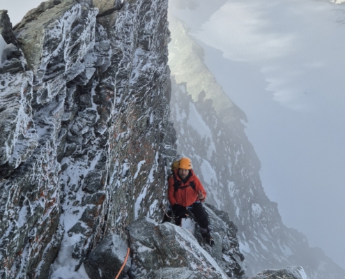 Führung Großglockner über den Stüdlgrat: Etwa eine halbe Stunde vor dem Gipfel kommt endlich die Sonne!